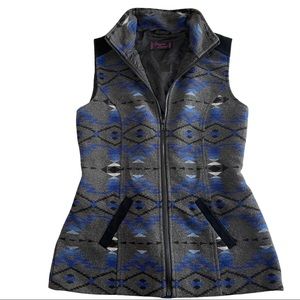 Cowgirl Legend Women Gray Blue Aztec Vest Large Western Horse Yellowstone